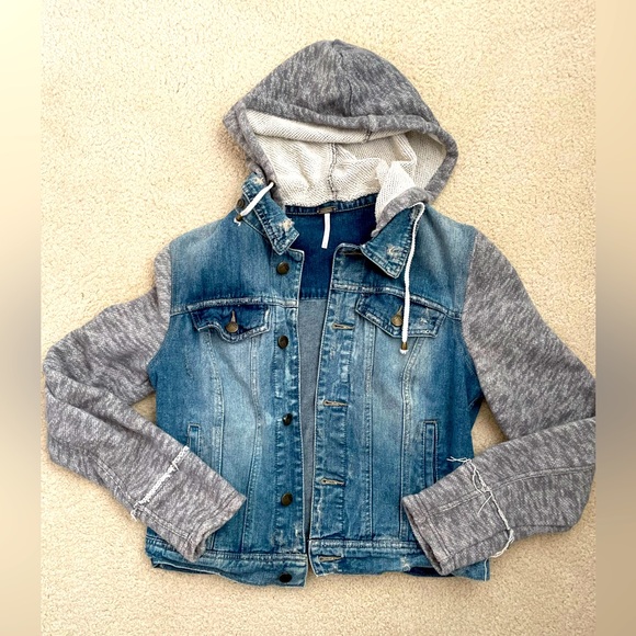 Free People Denim / Knit Hooded Jacket